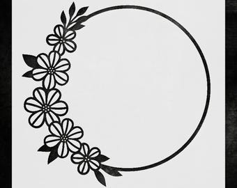 Floral Circle Wall Stencil - Reusable Mylar, Romantic Garden Style