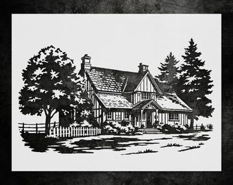 Traditional Farmhouse Stencil: Rustic Tree Pattern (Reusable)