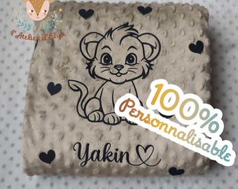Plaid bébé personnalisé - Bébé Animaux - Minky doux |Gaze de Coton– Couverture naissance fille ou garçon – Cadeau personnalisé