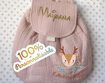 Sac a Dos Personnalisé – Gaze de Coton – Crèche | Maternelle | Nourrice | fille ou garçon – Cadeau personnalisé - Made in EU