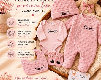 Set 5 pièces personnalisé Disney- Avec ou Sans Motif Tenue de Naissance – Minky Gaze - Fille | Garçon -  Ensemble Naissance - Maternité