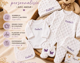 Personalisiertes 5-teiliges Disney-Neugeborenen-Outfit-Set – mit oder ohne Muster – aus weichem Minky-Stoff – Mädchen | Junge – Neugeborenen-Set – Umstandsmode