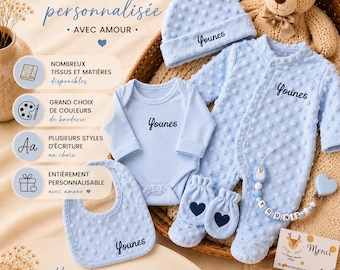 Set 5 pièces personnalisé Disney- Avec ou Sans Motif Tenue de Naissance – Minky Gaze - Fille | Garçon -  Ensemble Naissance - Maternité