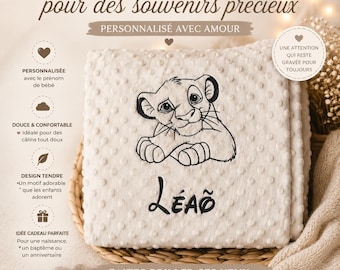 Plaid bébé personnalisé – Minky doux |Gaze de Coton– Couverture naissance fille ou garçon – Cadeau personnalisé - 100% polyester