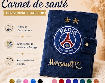 Protège Carnet de Santé Paris Saint Germain PSG Personnalisé – Naissance fille ou garçon – Cadeau personnalisé