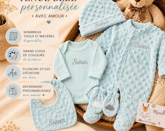 Set 5 pièces personnalisé Disney- Avec ou Sans Motif Tenue de Naissance – Minky Gaze - Fille | Garçon -  Ensemble Naissance - Maternité