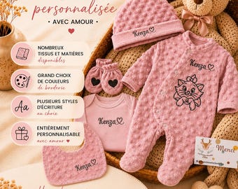 Set 5 pièces personnalisé Disney- Avec ou Sans Motif Tenue de Naissance – Minky Gaze - Fille | Garçon -  Ensemble Naissance - Maternité
