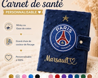 Protège Carnet de Santé Paris Saint Germain PSG Personnalisé – Naissance fille ou garçon – Cadeau personnalisé
