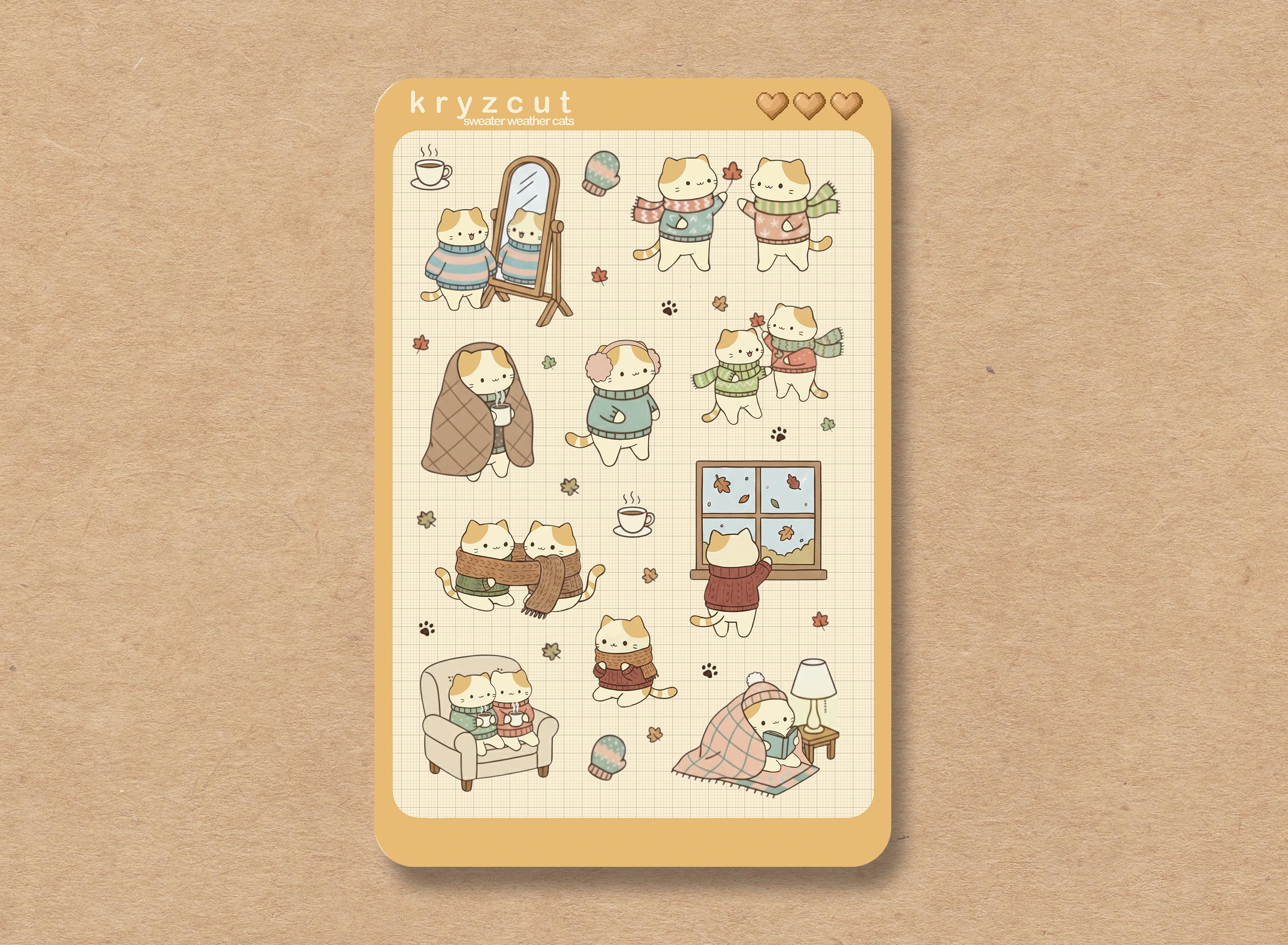 Cozy autumn cats in hoodies and sweaters sticker sheet