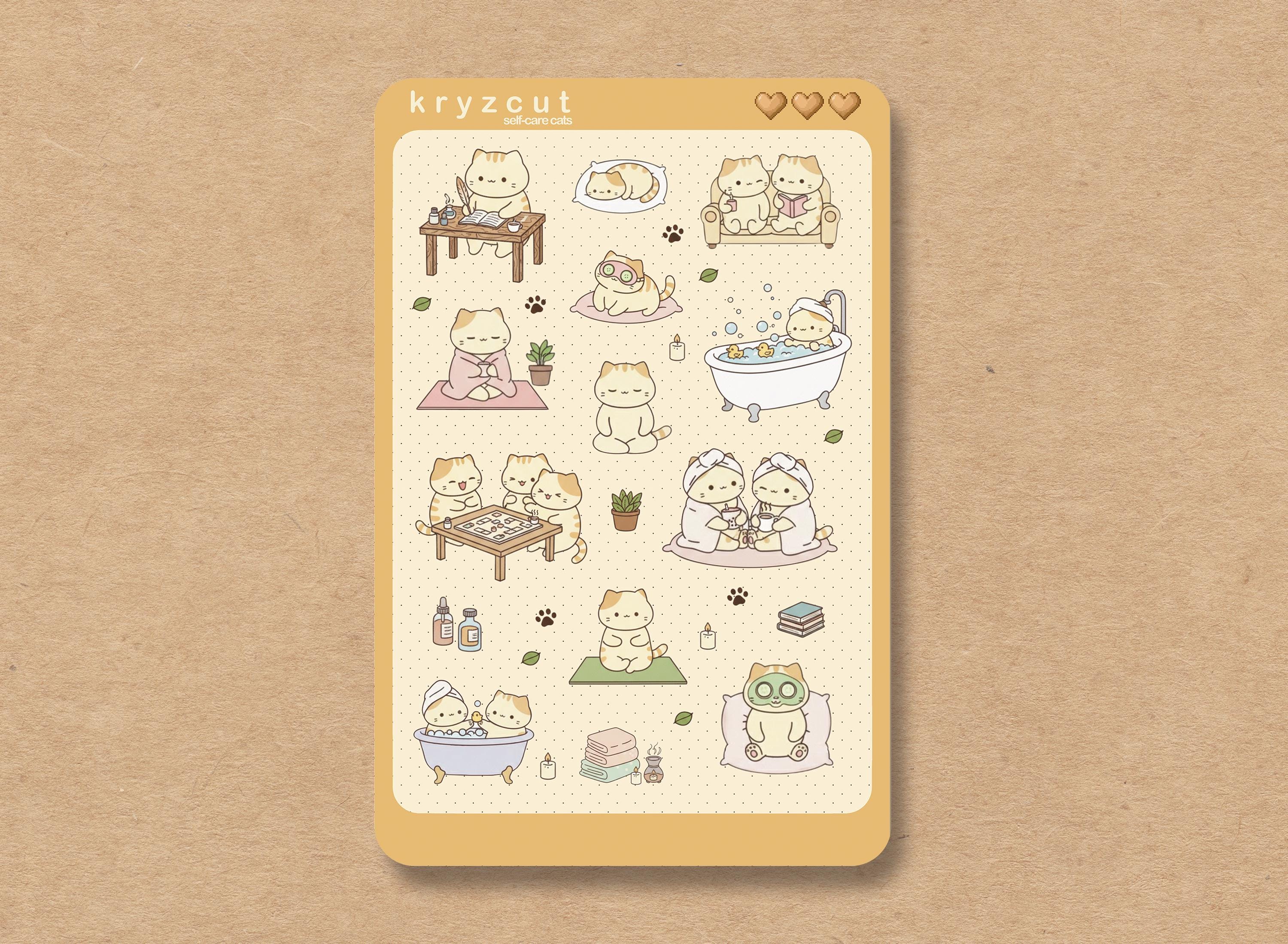 Cats doing yoga and spa self-care wellness sticker sheet
