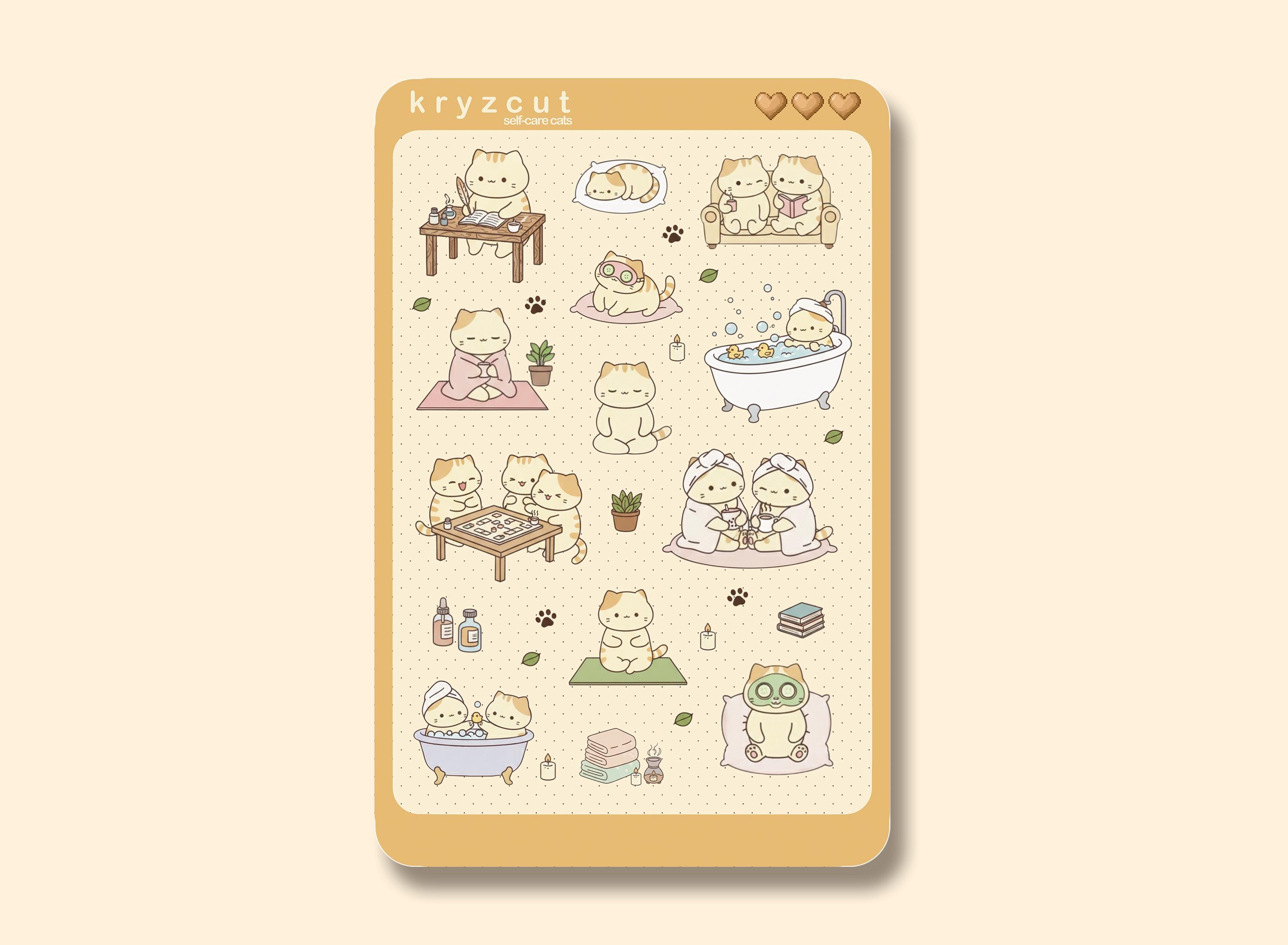 Self Care Cat Sticker Sheet, Kawaii Wellness Planner Stickers, Cute ...