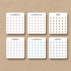 Papelería minimalista, mini pegatinas de planificador con iconos, pegatinas de calendario diminutas de 0,25 pulgadas para bullet journals.