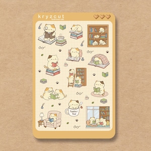 Stickers mats recyclés chats amoureux des livres, stickers lecteur confortable