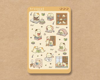 Buchliebhaber Katzen recycelt Matte Aufkleber, gemütliche Leser Aufkleber