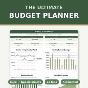 Ultimate Budget Spreadsheet Excel & Google Sheets | Transaction Tracker, Bill and Subscription, Debt Snowball, Net Worth | Digital Download