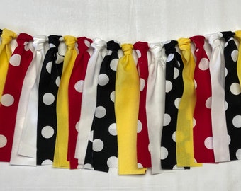 MICKEY Mouse Inspired Fabric Banner/Garland DOTS Red, Black, White and Yellow Fabric Garland, Baby Shower Garland, Birthday Party Decor