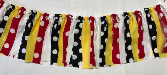 MICKEY Mouse Inspired Fabric Banner/Garland DOTS Red, Black, White and Yellow Fabric Garland/Banner/Bunting Photo Prop, Il_570xn