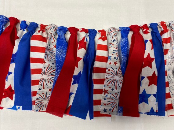 Fourth of July Fabric Banner, Red White and Blue, Fabric Garland,, 4th of July, Americana Rag Banner Il_570xn
