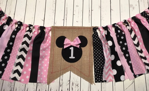 Birthday Banner Minnie Mouse Inspired Highchair Banner, Photo Prop, Rag Banner Il_570xn