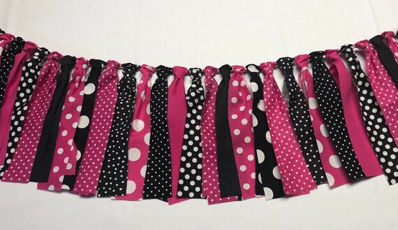 WEEKEND SALE MINNIE Mouse Inspired Rag Banner/Garland Ready To Ship Pink and Black Garland/Banner/Bunting Photo Prop, Il_570xn