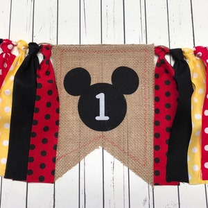 Mickey Mouse Inspired Fabric Banner Mickey Mouse Dots Highchair Garland/Banner Photo Prop, Rag High Chair Banner