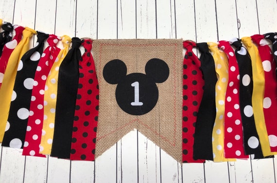 WEEKEND SALE Ends Sunday Mickey Mouse Inspired Fabric Banner Mickey Mouse Dots Highchair Garland/Banner ,Photo Prop, Rag High Chair Banner Il_570xn