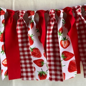 Strawberry Fabric Garland Berry Sweet ONE Birthday-Baby Shower, Red and White Strawberry Fabric Garland, Photo Prop