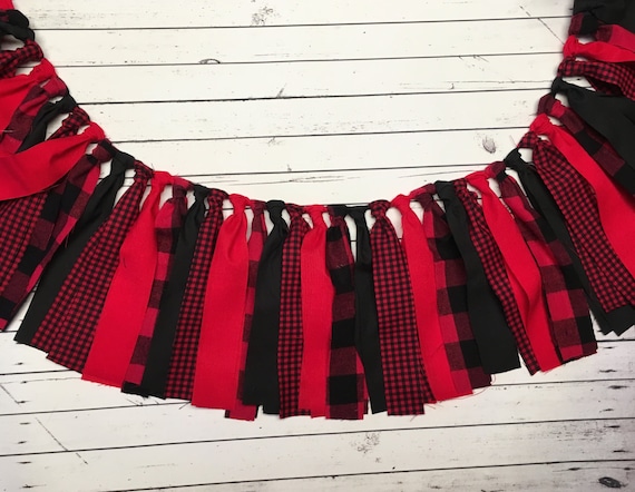 SALE Buffalo Plaid Garland Fabric Rag Banner, Lumberjack Party 1st Birthday, Buffalo Check, Photo Prop, Cake Smash, Birthday Rag Tie Banner Il_570xn