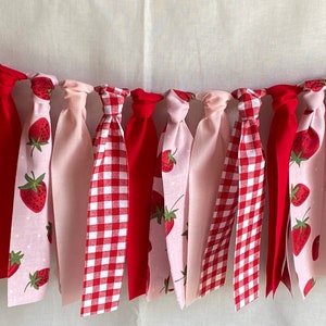 Strawberry Fabric Garland Berry Sweet ONE Birthday-Baby Shower, Pink, Red and White Strawberry Fabric Garland, Photo Prop