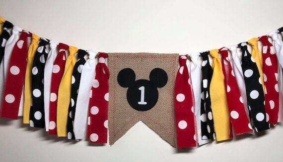 Mickey Mouse Birthday Highchair Banner, 1st Birthday Banner, Red Yellow Black ,Photo Prop, Il_570xn