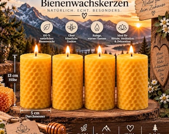 Velas cilíndricas de cera de abeja hechas a mano | Juego de 2, 3, 4, 6 o 12 unidades | 13 x 5 cm | Velas naturales | 100 % cera de abeja