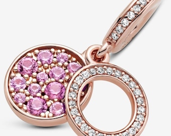 ale  silver pandora sparkling rose gold disc double dangle charm