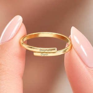 14K Solid Gold Personalized Name Wrap Ring, Engraved Stacking Ring