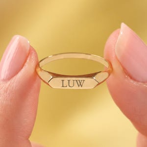 14K Solid Gold Rectangle Signet Ring: Engraved Name, Initial or Monogram Pinky Ring