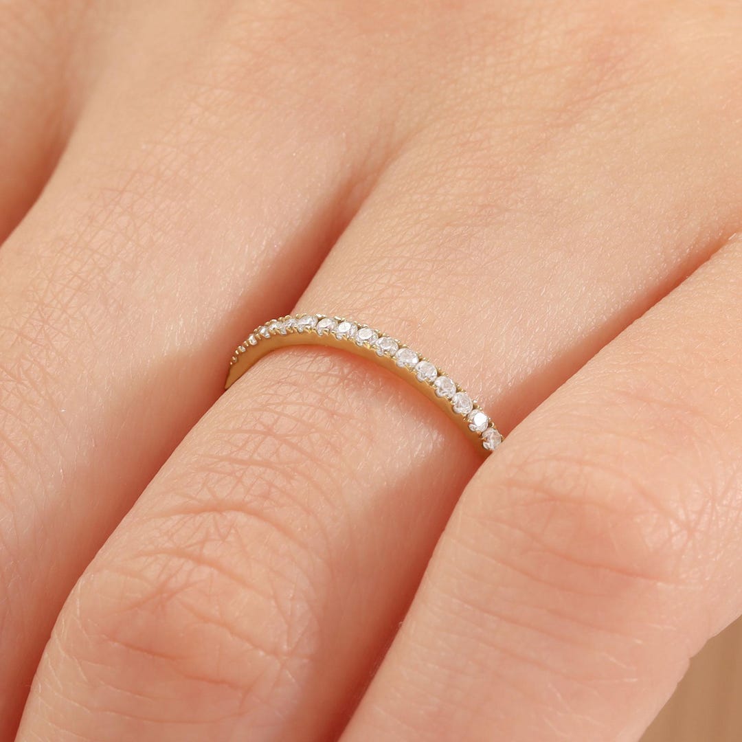 14k Solid Gold Moissanite Eternity Band: Dainty Pave Wedding Ring ...