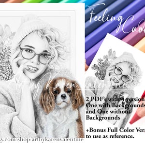 Feeling Cuddly Greyscale Coloring Page, Instant Download, PDF, Portrait, Adult Coloring, Premium Colouring Page, Printable Colouring Page,