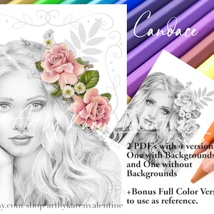 Candace Greyscale Coloring Page, PDF, Female Portrait, Adult Coloring, Premium Colouring Page, Printable Colouring Page,