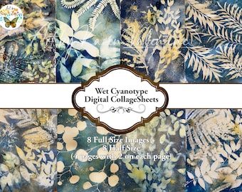 Nass-Cyanotypie-Collagepapiere für Mixed Media, Art Journals etc.