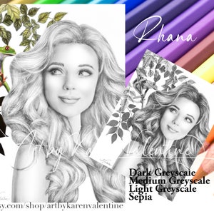 Rhana Greyscale Coloring Page, Instant Download, PDF, Portrait, Adult Coloring, Premium Colouring Page, Printable Colouring Page,