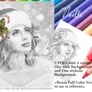 Noelle Greyscale Coloring Page, Christmas Colouring Page, Download, PDF, Portrait, Adult Coloring,  Printable Colouring Page