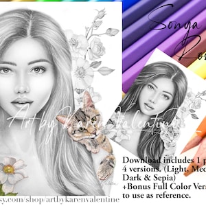 Sonya & Rosie, Greyscale Coloring Page, Instant Download, PDF, Portrait, Adult Coloring, Premium Colouring Page, Printable Colouring Page,