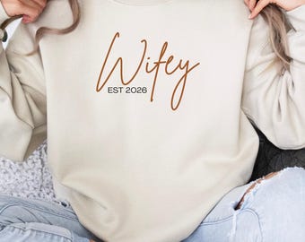 Custom Wifey Sweater, Honeymoon outfit, Mrs sweatshirt, Newlywed Apparel, Wedding sweater for wife, just married gift