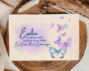 Erinnerungskiste Schmetterling Liebe, Holzkiste zur Geburt oder Taufe Babygeschenk für kleine Mädchen