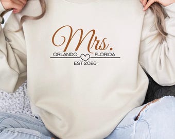 Custom Mrs Sweatshirt | Personalized Wedding Sweater with Date & Location | Just Married Gift | Newlywed Honeymoon Outfit
