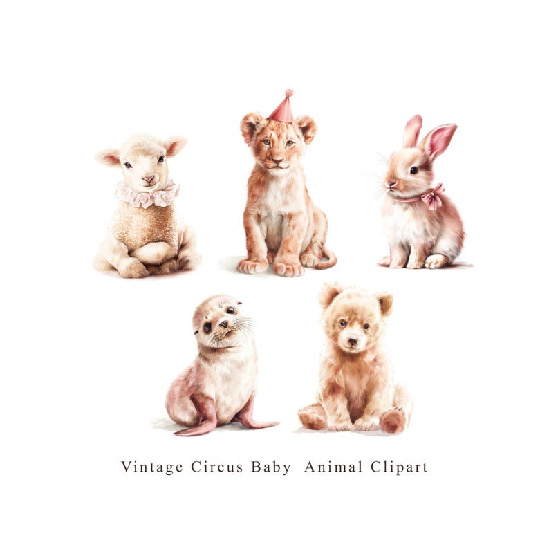 Vintage Circus Animals Clipart Set | Neutral Storybook Nursery PNG ...