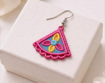 Boucles d'oreilles FSL. Boucle d'oreille brodée de fleurs. Motif de broderie machine. Bijoux en dentelle sur pied. DST, PES et autres formats. Téléchargement instantané