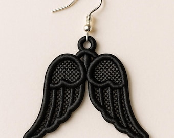 Pendientes bordados. Pendientes de alas. Diseño de bordado a máquina. Pendientes FSL. Joyería de encaje con alas. Formato PES y otros formatos. Descarga inmediata.