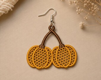 FSL Earrings, Cherry Pumpkin Lace Earrings, Free standing Lace Machine Embroidery Pattern, Digital Download.
