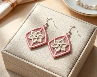 FSL Earrings, Flower Embroidery Earring, Machine Embroidery Design, Floral Lace Earrings, Two Sizes, PES And Other Formats, Instant Download
