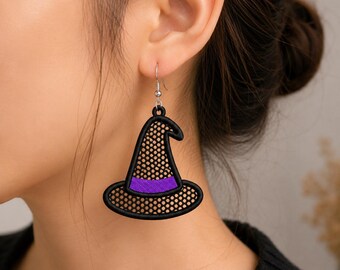 Hat FSL Earrings Embroidery Design, Freestanding Lace Earrings, Machine Embroidery File, Gothic Hat Lace Earrings, Digital Download.